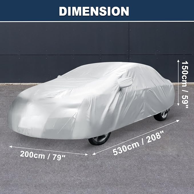ACROPIX 180T Gray Car Cover Waterproof All Weather Full Exterior Cover Rain Hail Sun Protector Car Cover Fit for Sedan Length 200-204 Inch - Pack of 1
