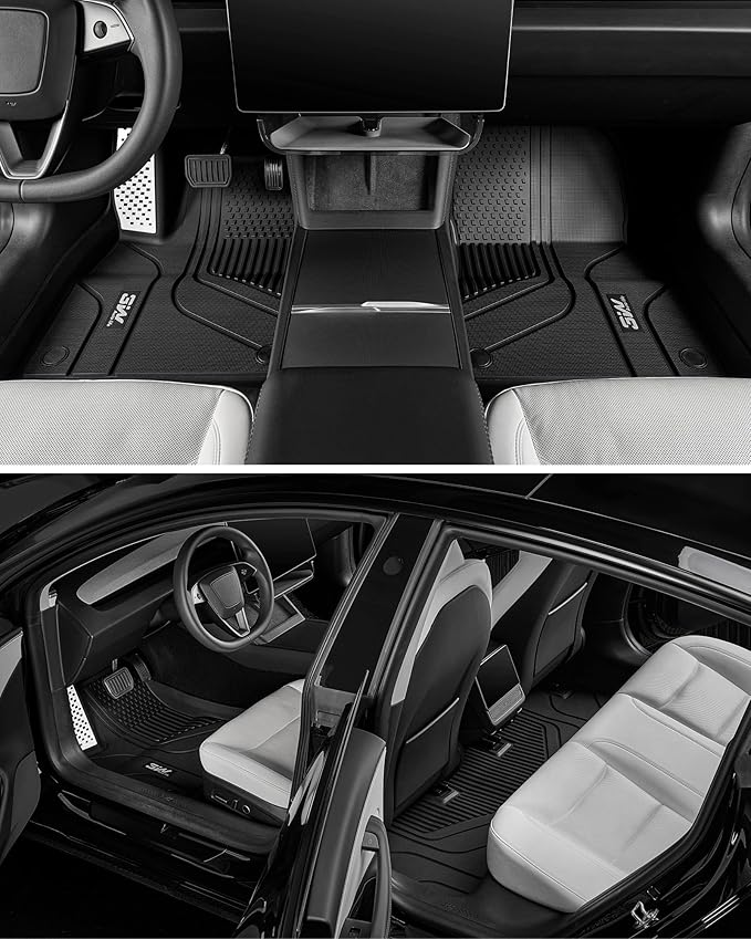 3W Tesla Model 3 Floor Mats 2024-2026 with Metal Pedal, Full Set with Cargo Liner, Highland All Weather Custom Fit Rear Trunk Mat Accessories Black