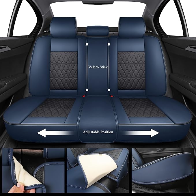 Aierxuan Full Coverage Seat Covers Waterproof Leather, Black-Blue | Full Set Universal Fit Hyundai Kia Buick Cascada Envision Encore Lucerne Regal VW Jetta Passat Taos Infiniti G35