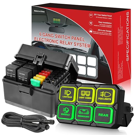 6 Gang Switch Panel, RFROAD LIGHTING Touch Panel Circuit Control Box for Truck Marine Off-Road Car with Push Button, Waterproof and Dustproof, 2 Years Warranty