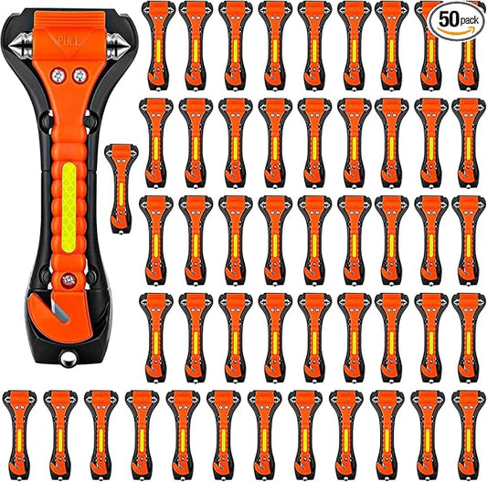 Safety Hammer, 50 Pack Car Emergency Escape Tool Car Window Breaker and Seat Belt Cutter with Light Reflective Tape for Family Car Life Saving Survival Kit
