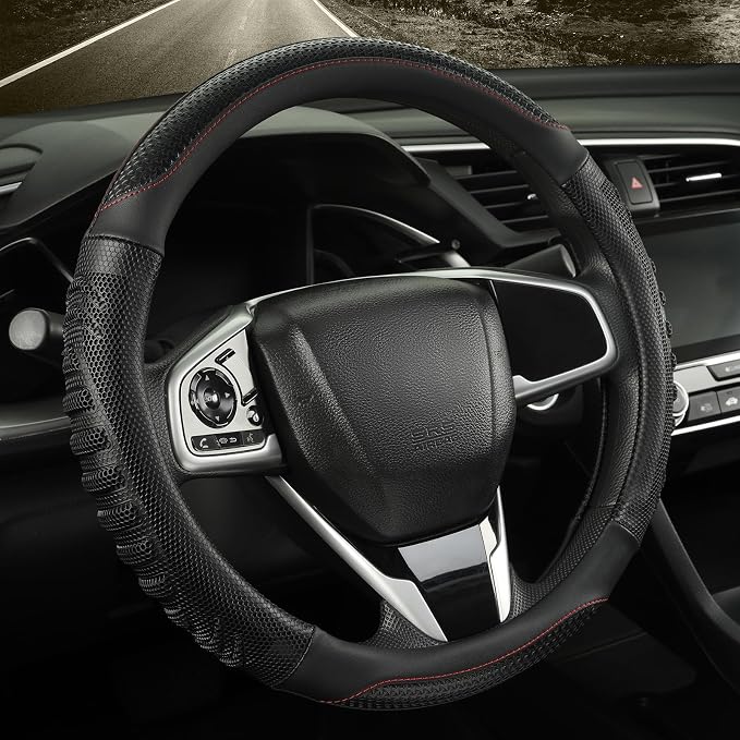 Anti-Slip Silicone Steering Wheel Cover Great Grip with 3D Honeycomb | Heavy-duty Microfiber Leather Sporty Design, Small 13.5 inch - 14 inch, All Black