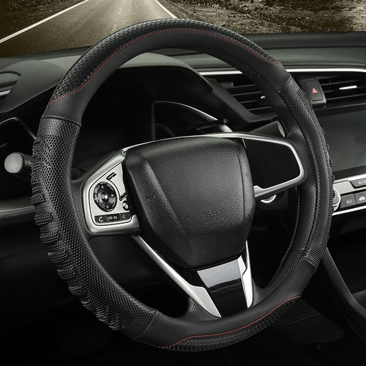 Anti-Slip Silicone Steering Wheel Cover Great Grip with 3D Honeycomb | Heavy-duty Microfiber Leather Sporty Design, Small 13.5 inch - 14 inch, All Black