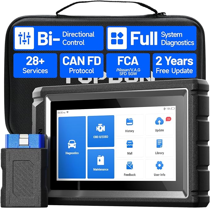 TOPDON Scanner AD800BT V2.0, Bidirectional Scan Tool, Full Systems Diagnostic Tool for All Vehicles, Automotive Diagnostic Scanner for Car, 28+ Services, FCA AutoAuth, CANFD, 2 Years Free Update