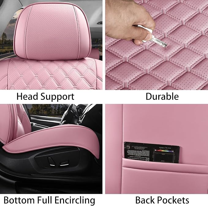 Car Seat Covers Full Set,5 Seat Leather Seat Covers for Cars,Front Seats and Back Seat Cover,Waterproof Car Seat Cushion Protectors,Universal Fit for Most Cars SUV Trucks (Pink, Full Set)