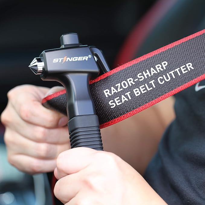 Stinger Super Duty Car Emergency Escape Tool, Hardened Carbon Steel Vehicle Safety Hammer, Spring Loaded Window Breaker, Razor Sharp Seat Belt Cutter, Auto Accident Life-Saving Rescue Tool (Black)