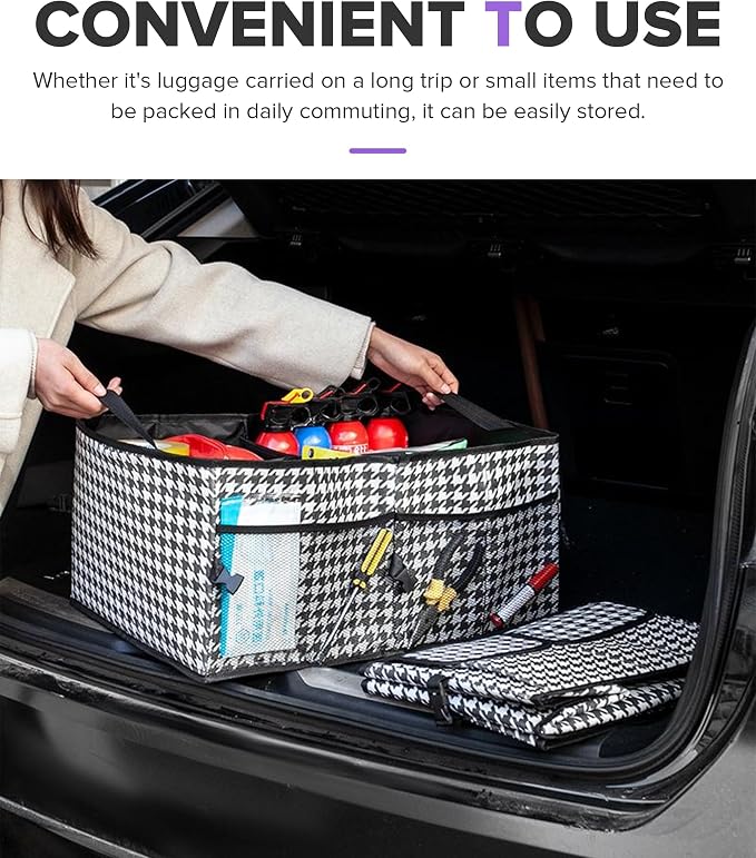 Car Trunk Organizer,Car Accessories Multi Compartment Automotive Storage Box,Waterproof Adjustable Vehicle Trunk Organizers,Suitable for Most Cars,SUV,Sedan,Trucks,Minivan (Black and White)