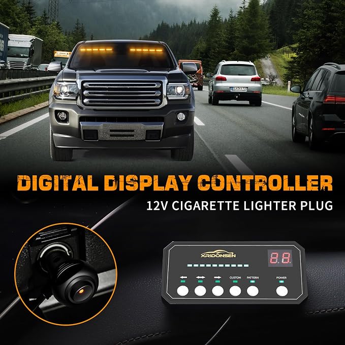 XRIDONSEN Amber Strobe Lights for Trucks, 40 LED Emergency Dash Lights | 2x 17" Interior Front/Rear Windshield Lights Safety Warning Hazard Light Bar w/ Controller for Tow/Plow Construction Vehicles