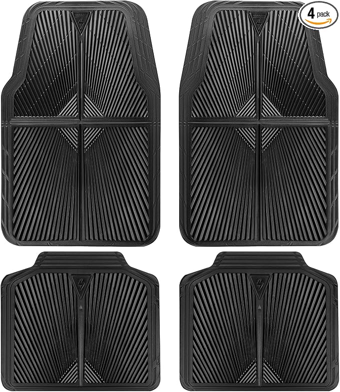 CAR PASS Rubber Car Floor Mats, All Weather Waterproof Car Mats, Universal Trim to Fit for Automotive, SUVs, Trucks, Vehicles, Anti-Slip Easy Clean, Heavy Duty Full Set 4 Piece, Black