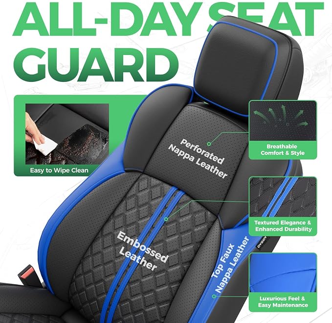 Custom Seat Covers for Tacoma 4th Gen 2024 2025 2026 Double Cab SR5/TRD Sport/TRD Off-Road/SR Full Set with Console Covers, Waterproof Leather Back and Front Seat Protectors Black Blue