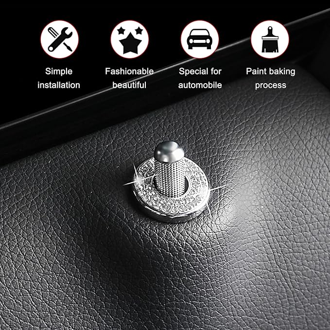 4 Pack Bling Car Inner Door Lock Covers, Rhinestones Pull Rod Bolt Decoration Stickers, Bling Car Accessories for Women, Compatible with Mercedes-Benz A/B/C/D/E Class (White)