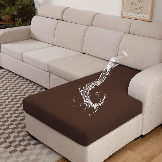 Waterproof Patio Stretch Couch Cushion Covers, Outdoor Cushion Cover Replacement Sectional Sofa Protector, Furniture Slipcovers for Pets, Washable(Chocolate, Chaise Cover)