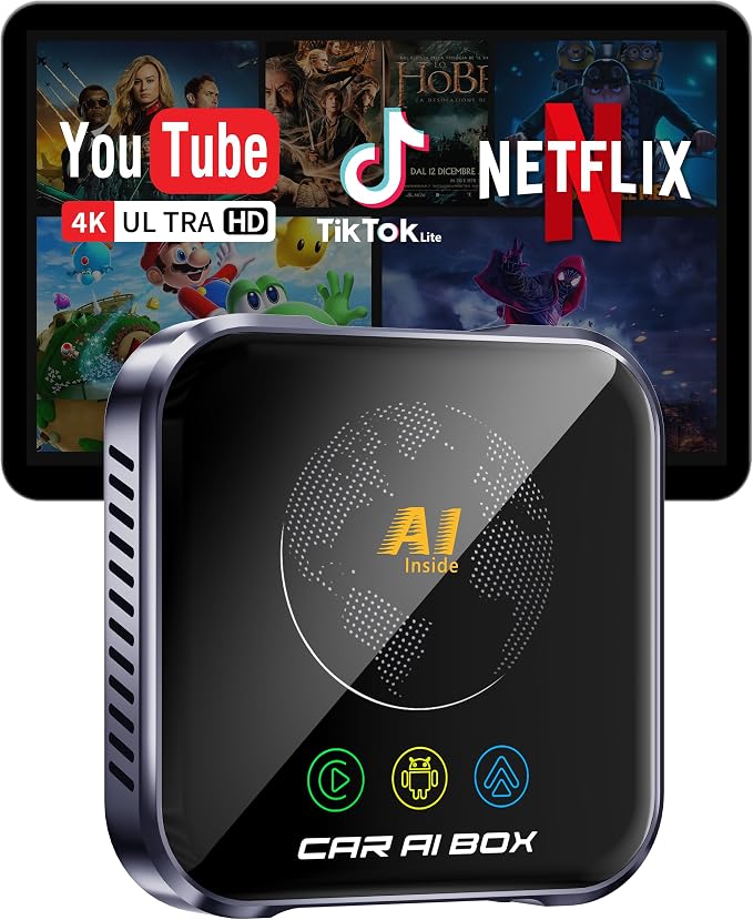 Magic AI Box Wireless CarPlay Adapter, Fast Car Video Box Plug & Play, Easy Setup, Supports Netflix/YouTube/TF Card Equalizers and More for OEM Wired CarPlay/Android Auto Cars(Charcoal Gray)