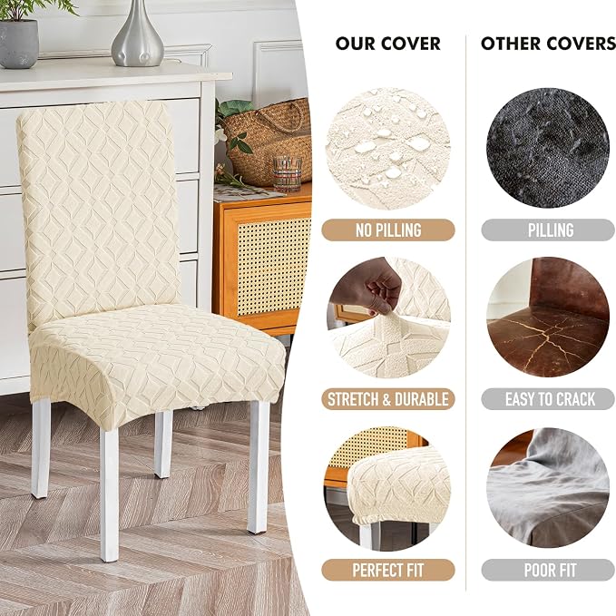 Genina Waterproof Chair Covers for Dining Room Set of 4, Removable Washable Chair Slipcover Protectors, Large Beige