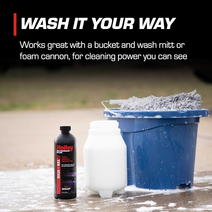 Holley Wash + Wax - 2-Stage Shampoo & Wax - High-Performance Car Care, Washing Liquid - Soap Concentrate with Carnauba Protective Wax - For all car types - 16 oz. (2 Pack)