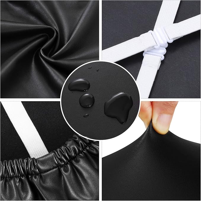 Fuloon Dining Chair Seat Covers 6 PCS, Solid Pu Leather Waterproof Seat Cushion Cover Oilproof Stretch Dining Chair Protctor Slipcover (Pu Dark Black)