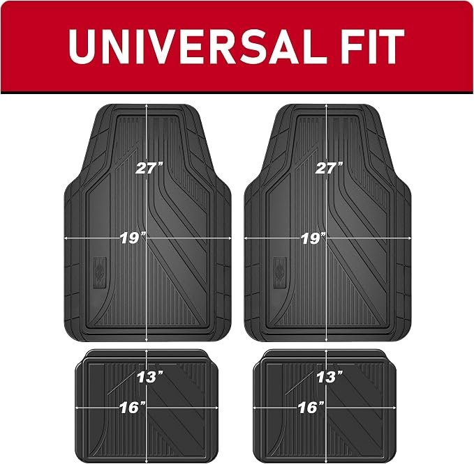 Dickies 4-Piece All-Weather Floor Mats, Trim-to-Fit Mats for Cars, Trucks, SUVs — Black