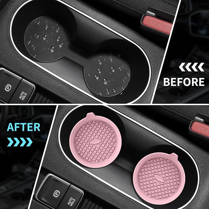 ME.FAN Car Cup Holder Coasters [4 Pack] Silicone Cups Mats, Automotive Universal Non-Slip Recessed Interior Accessories Dusty Rose