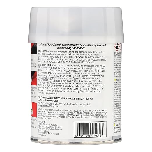Evercoat Body Shop 105035 Pro-Grade Glazing Putty for Filling Minor Dings, Scratches and Low Spots in Aluminum, Fiberglass & More, Easy Mix Hardener Included 13 Fl Oz.