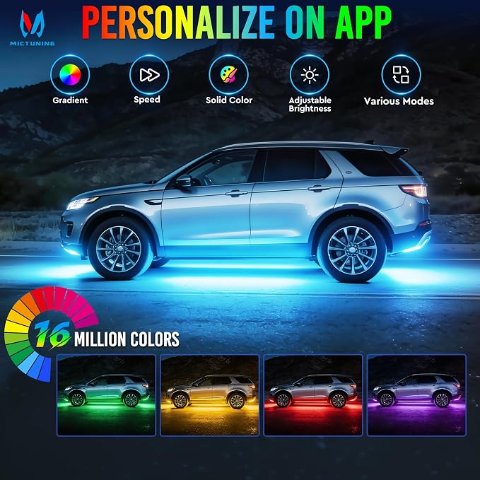 MICTUNING N8 RGBW Aluminum LED Car Underglow Light Kit, Two LED Strip 24 Inch, Can be Expanded