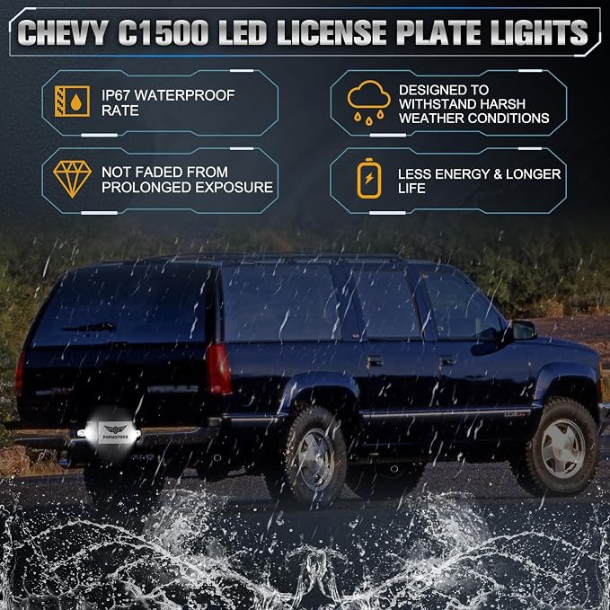 POPMOTORZ LED License Plate Lights Rear Tag Lamps Assembly Compatible with 1988-2000 Chevy GMC C/K Series 1500 2500 3500 Suburban S10 Blazer Tahoe Yukon Sonoma GMC Sierra LED Tag Lights 2PCS