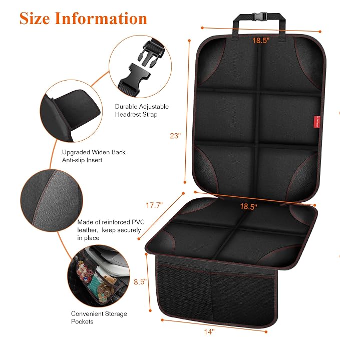 Car Seat Protector, 600D Fabric Car Seat Cover with Thicker Pad,Waterproof | Non-Slip Backing,Car Seat Cushion for Child Car Seat,Carseat Protector Car Seat Cover Under Baby Car Seat ,Pocket,Black, 1PCS