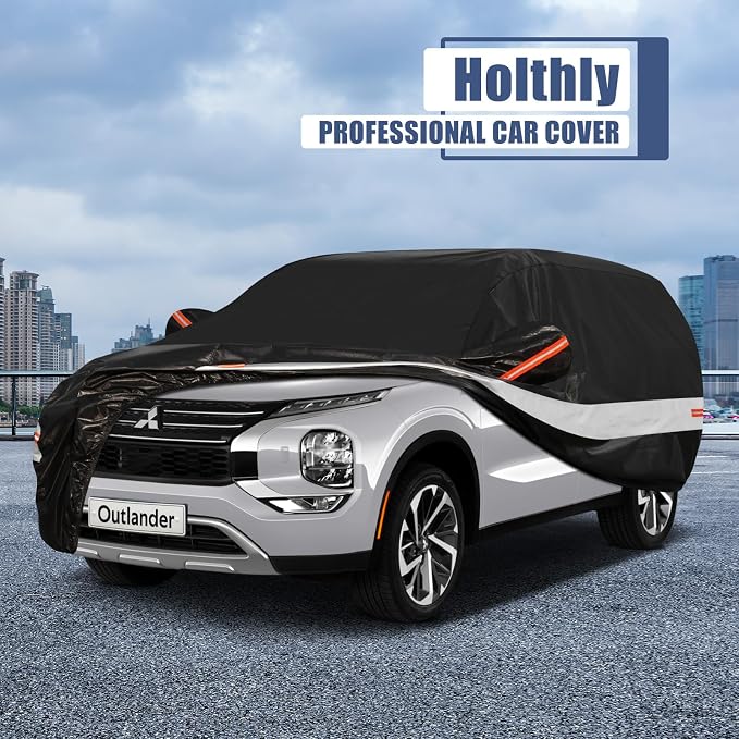 10 Layers SUV Car Cover Custom Fit for Mitsubishi Outlander (2005-2026) Waterproof All Weather for Automobiles, Outdoor Full Cover Sun UV Rain Protection with Cotton.Black