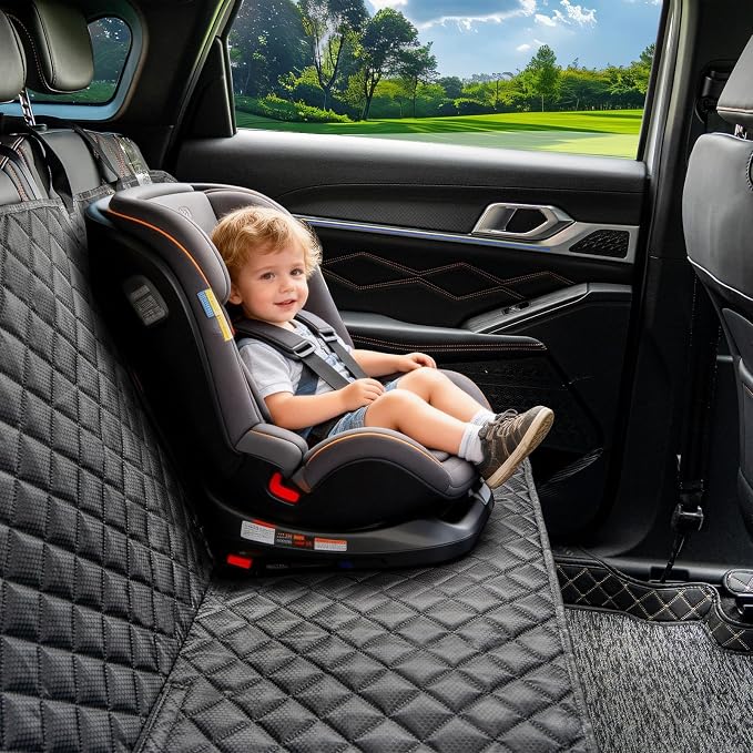 JSTHT Dog Car Seat Cover for Back Seat Pet Cover, Black 52"x48" | Waterproof Car Bench Seat Cover Protector, Nonslip Scratchproof Durable Soft Seat Cover for Car, Truck, & SUV, Universal Size