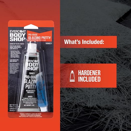 Evercoat Body Shop 105021 Pro-Grade Glazing Putty, Stain Resistant for Minor Imperfections and Low Spots in Aluminum, Fiberglass & More, Cream Hardener Included 3 Fl Oz.