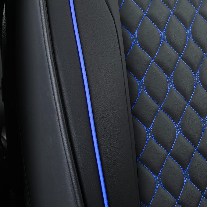 Car Seat Covers Front Pair,Universal Fit for Most Cars,SUV,Sedans and Pick-up Trucks,Automotive Faux Leather Vehicle Cushion Covers(Front Pair,Black/Blue)