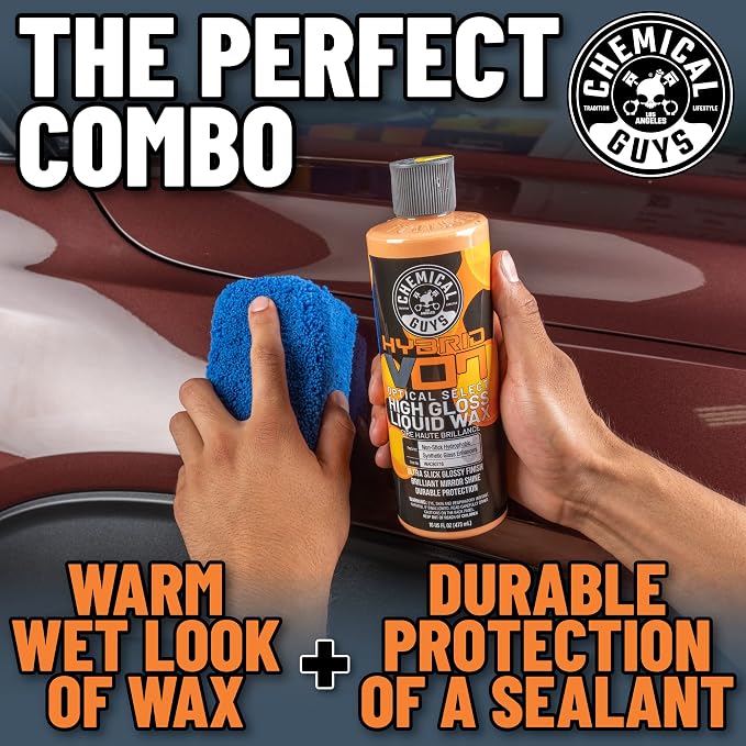 Chemical Guys, Hybrid V7 Optical Select High Gloss Liquid Car Wax, 16 oz | Liquid wax adds deep gloss and slick protection on any paint color, easy on and off, with a fresh orange scent