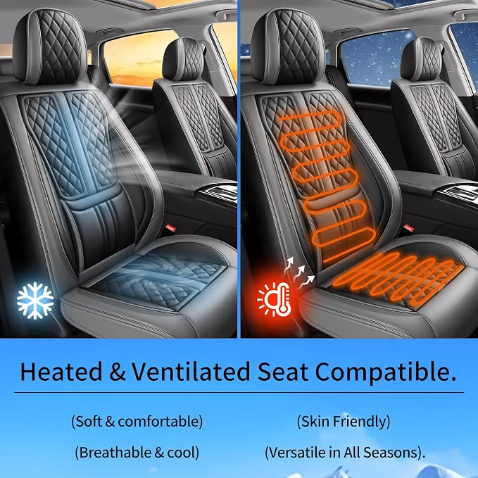 Fit Maxima Car Seat Covers Compatible with Nissan Maxima 2007-2022 2023.Full Coverage Waterproof Leather,Compatible with Airbag,All - Weather Seat Cushion Protector(2 Front,Grey)