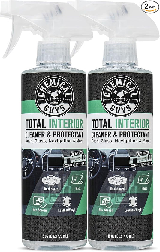 Chemical Guys Total Interior Cleaner and Protectant for Cars, New Car Scent | Cleans and protects interior plastic, vinyl, leather, nav. screens, safe for cars, trucks, SUVs, Jeeps and RVs. 2 Pack