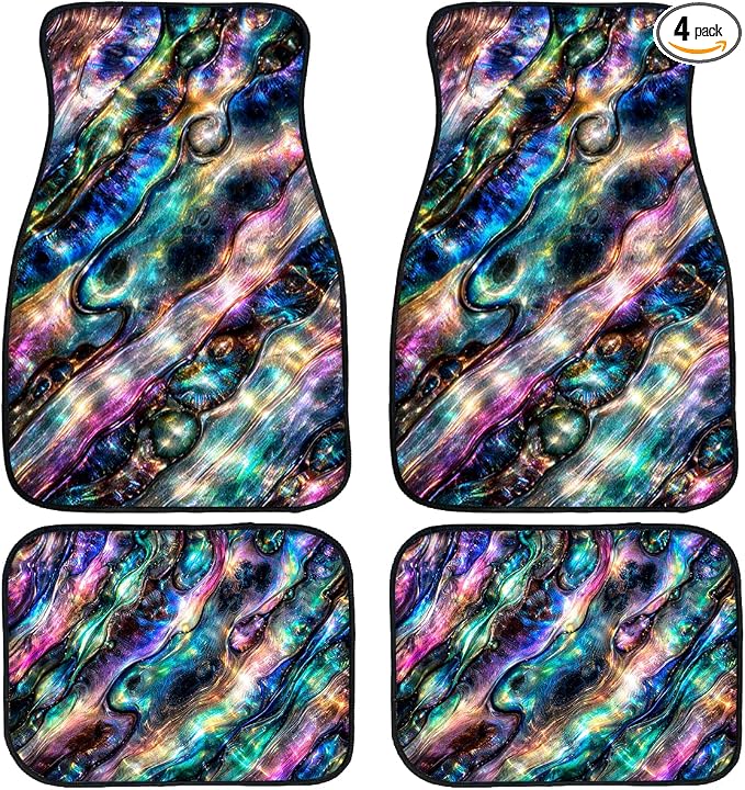 Abstract Car Floor Mats Set of 4 Iridescent Holographic Marble Flow Automotive Foot Mats Rugs Carpet for Car Non-Slip Auto Car Accessories Universal Fit for Car SUV Truck Van