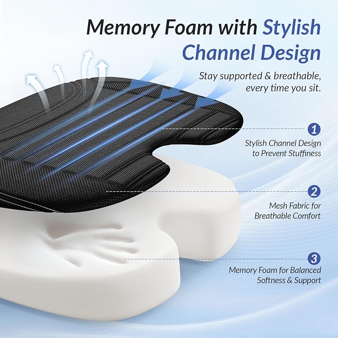 ZIKEE Wedge Car Seat Cushion for Tailbone Pain Relief & Better Visibility | Ergonomic Memory Foam Seat Cushion for Car with Breathable Channel Design, Fits Car, SUV, Truck, Non-Slip Mesh Cover