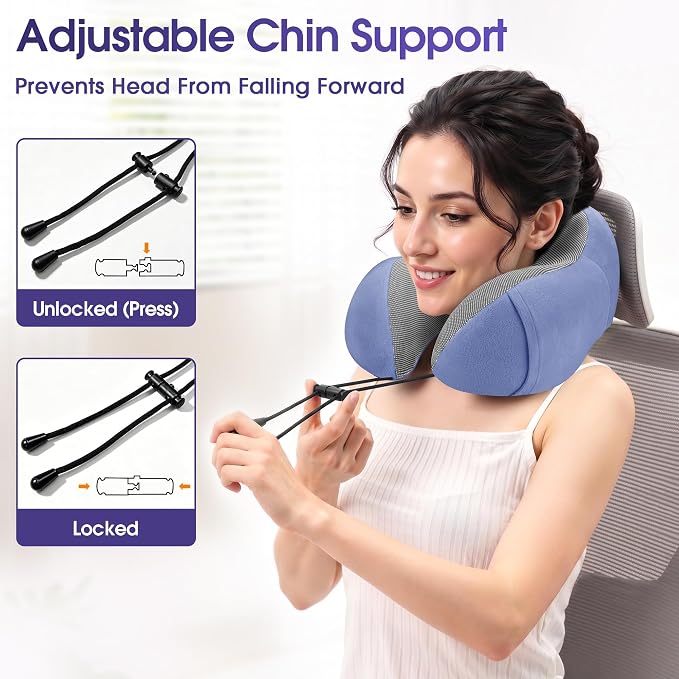 CloudBliss Travel Pillows for Airplane, 2 Pack Memory Foam Neck Pillow for Travel, Airplane Pillow for Long Flight, Car & Office Use, Plane Accessories with Eye Mask, Earplugs, Carry Bag, Black & Blue