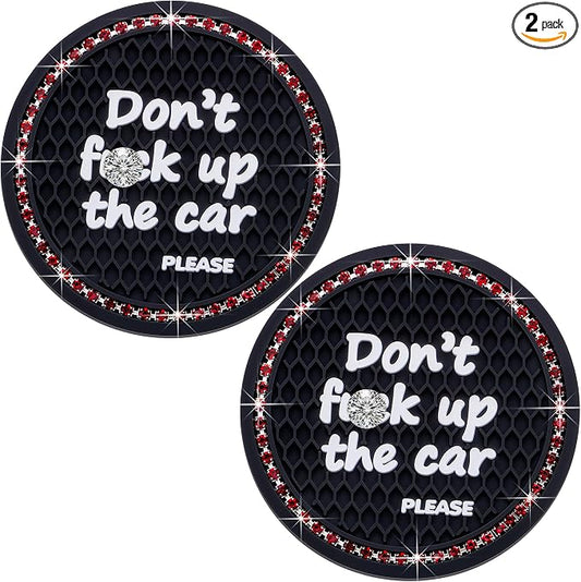 2PCS Bling Crystal Rhinestone Cup Holder Coaster – 2.75 Inch Anti-Slip Auto Insert Cup Coaster – Sparkling Interior Decor Accessories for Cars & Vehicles(Black & Red)