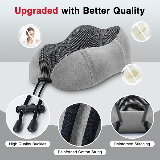 urnexttour Neck Pillow Airplane-2 Pack Memory Foam Travel Pillow, Soft Support Travel Neck Pillow for Travelling, Sleeping Rest, Car, Train and Home Use (Black&Grey)