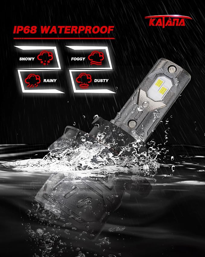 Katana H13 Bulbs,9008 400% Brightness 6500K 1:1 Size Plug and Play Fog of 2 | Cooling Fan,High/Low Beam,360°Beam Angle