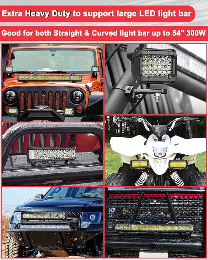 Light Bar Mounting Brackets, 2PCS Universal Base Mount Bracket Kits Adjustable for LED Pod Lights Cubes Fog Light Bar - 2 Years Warranty