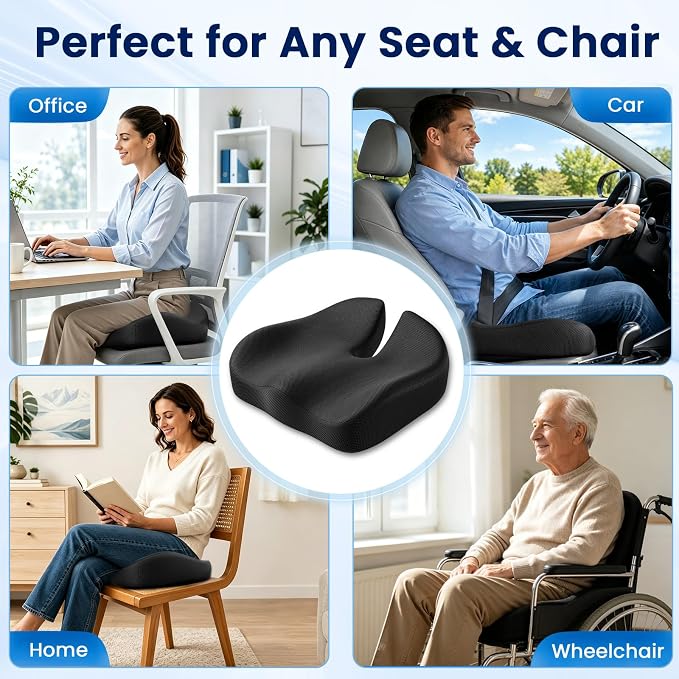 CJACSOC Seat Cushion, Extra Large Memory Foam Cushion for Office Chair Cushions, Ergonomic Cushions Pad Pillow for Pressure Relief Sciatica & Pain Relief for Long Sitting