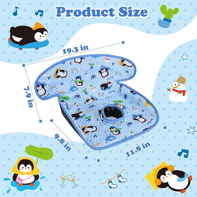 Babenest Car Seat Potty Protector Cover -Waterproof Carseat Training Liner for Baby &Toddler Shower Gift, Dry Piddle Pee Pad with Fun Designs for Strollers & Infant Car Seats (Blue-Penguin, 1 Count)