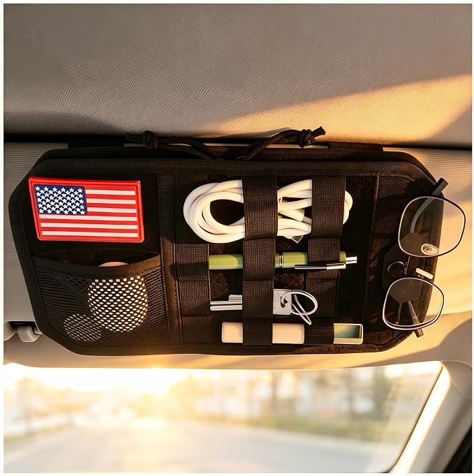 2026 New Car Visor Organizer with American Flag,High-Capacity Car Sun Visor Organizer for Storing Sunglasses/Pens/Driver'S Licence,Multifunctional Sunvisor Organizers with Zipper