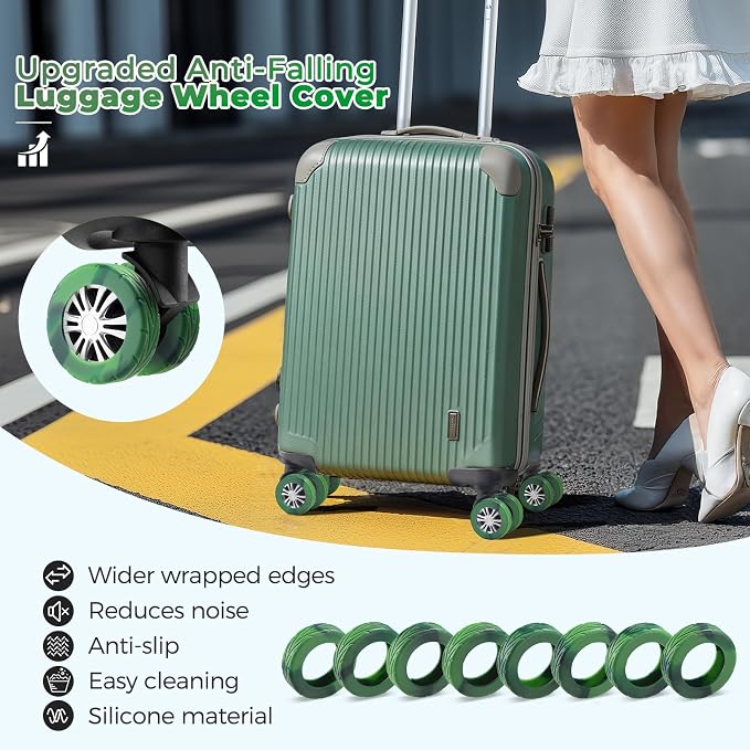 8Pcs Luggage Wheel Covers, Travel Accessories (Gradient Forest Green) | Wear-resistant & anti-noise silicone covers. Fits 2-2.4" wheels. Protects suitcase wheels. Travel essential for suitcases