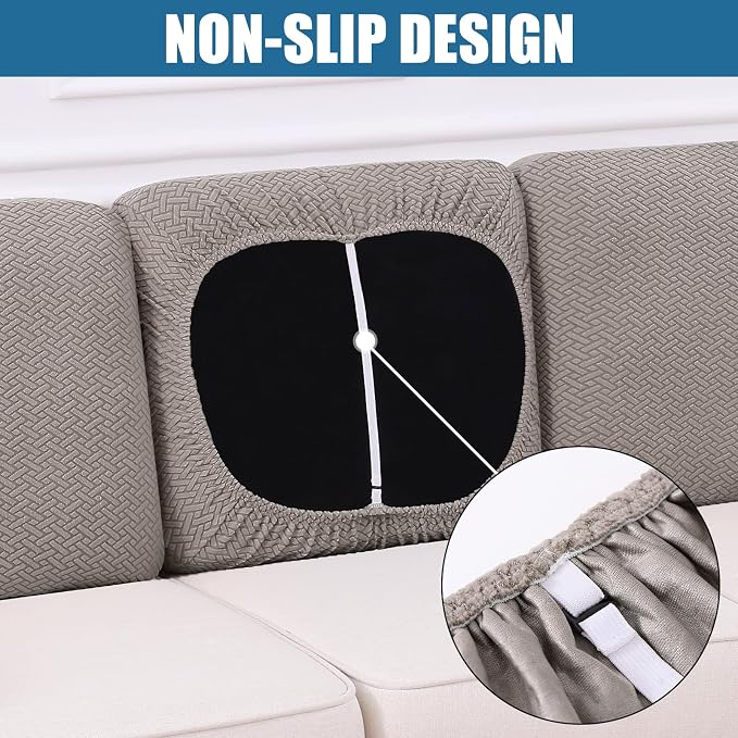 Smiry Waterproof Couch Cushion Covers, Stretch Jacquard Thick Sofa Cushion Covers, Washable Seat Slipcover Elastic Furniture Protector for Pets, Kid (Back Cover L, Taupe)