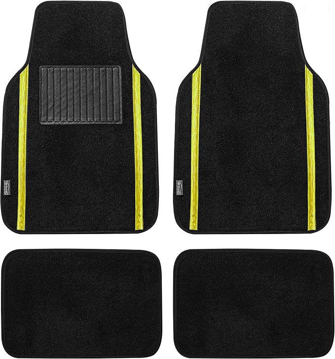 FH Group Universal Fit Car Floor Mats – All-Purpose Carpet Floor Mats & Protectors for Cars, SUVs & Trucks, Durable Automotive Carpet Mats, Yellow & Black