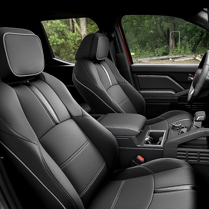 DiffCar® for Toyota Tacoma Seat Covers 2024 2025 2026(Gas Only), Full Set Faux Nappa Leather Truck Accessories for Tacoma Double Cab 4th Gen, Car Pickup Seat Protector Custom Fit Front Rear,Black/Gray
