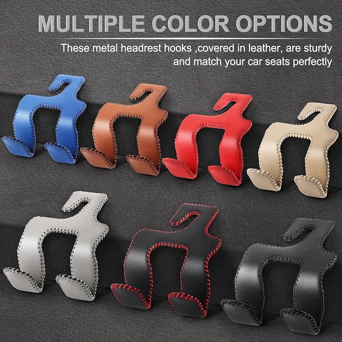 LivTee Upgraded Superior Leather Car Seat Back Headrest Hook, 2 in 1 Auto Seat Hook Hangers Holder Organization Interior Accessories for Purses Coats Umbrellas Grocery Bags Handbag (Gray)