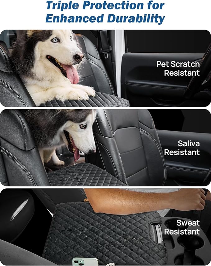 JOYTUTUS Center Console Cover Compatible with 2013-2018 Ram 1500 & 2013-2026 Ram 2500/3500/1500 Classic Model Jump Seat, Leather Arm Rest Armrest Cover for Car, Middle Console Cover Lid, with 2 Pocket