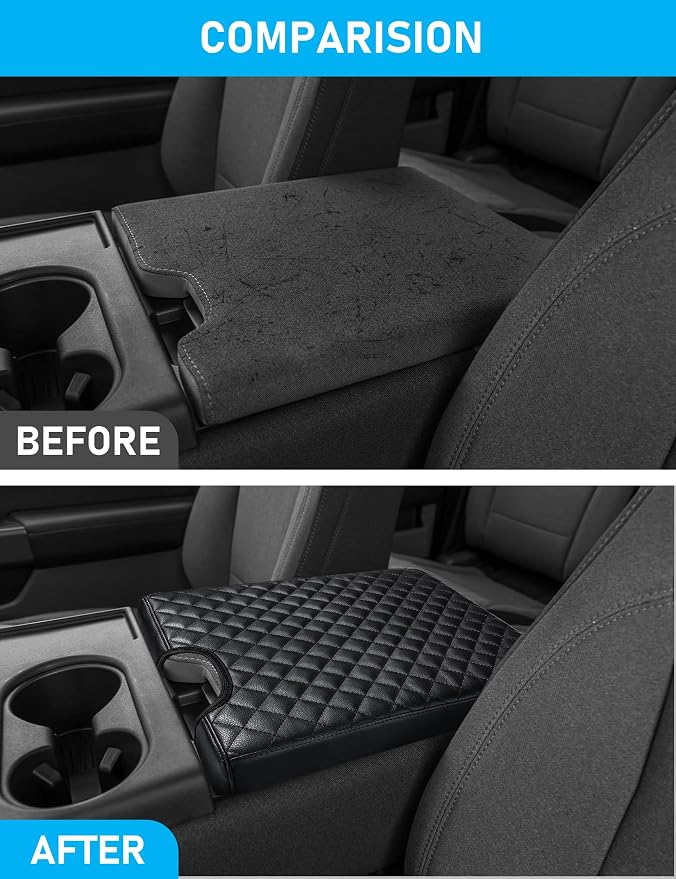 Sinvanho Center Console Cover for Ford F150 F250 F350 F450 F550 2015-2025 with 40/20/40 Jump Seat, PU Leather Middle Console Cover Armrest Seat Box Lid Protective Cover